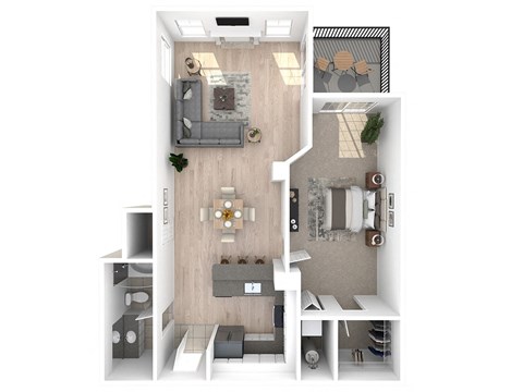 Floor plan for 1 bed, 1 bath, 626 sqft